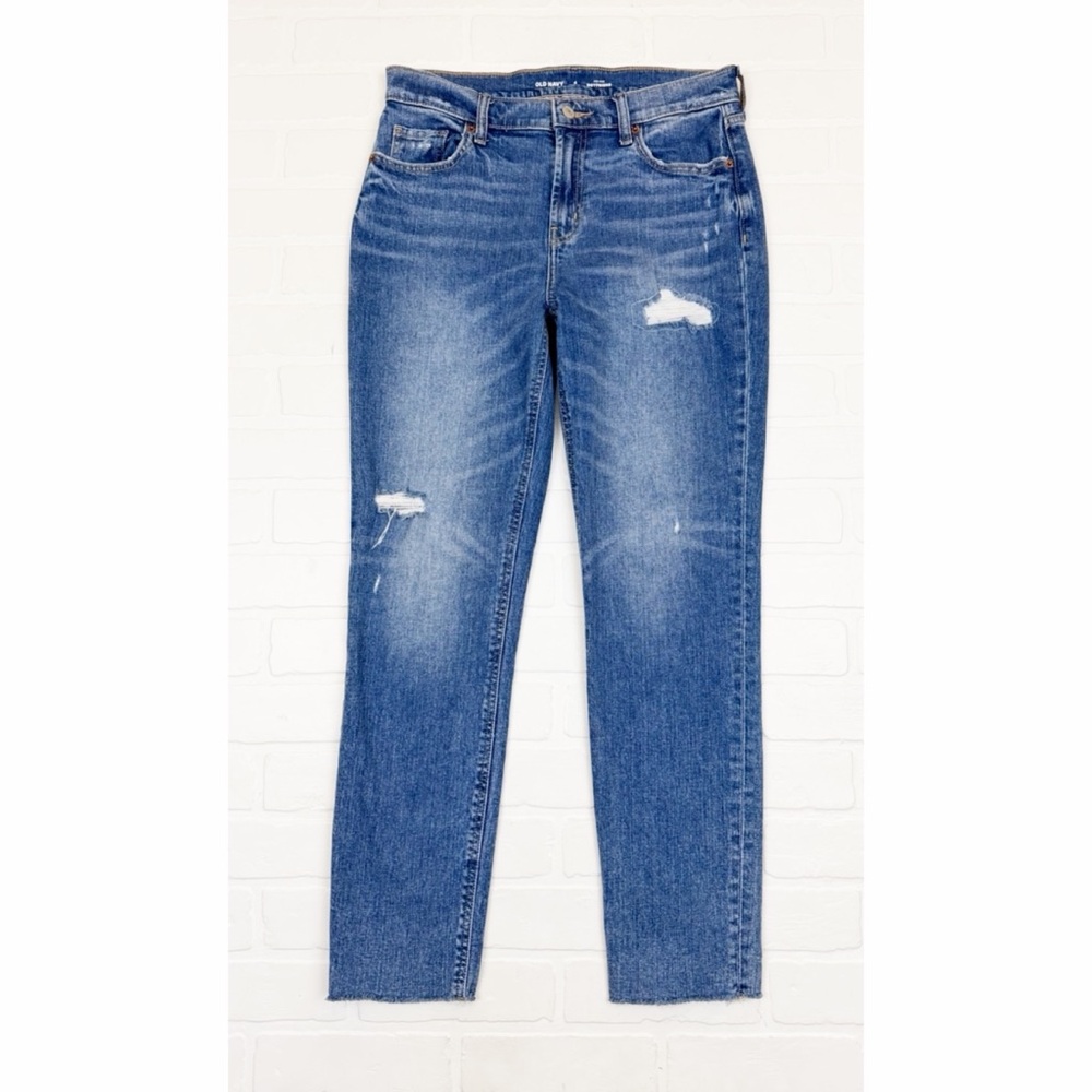 Old Navy Mid Rise Boyfriend Jeans Distressed Raw Hem Size 4 Tall